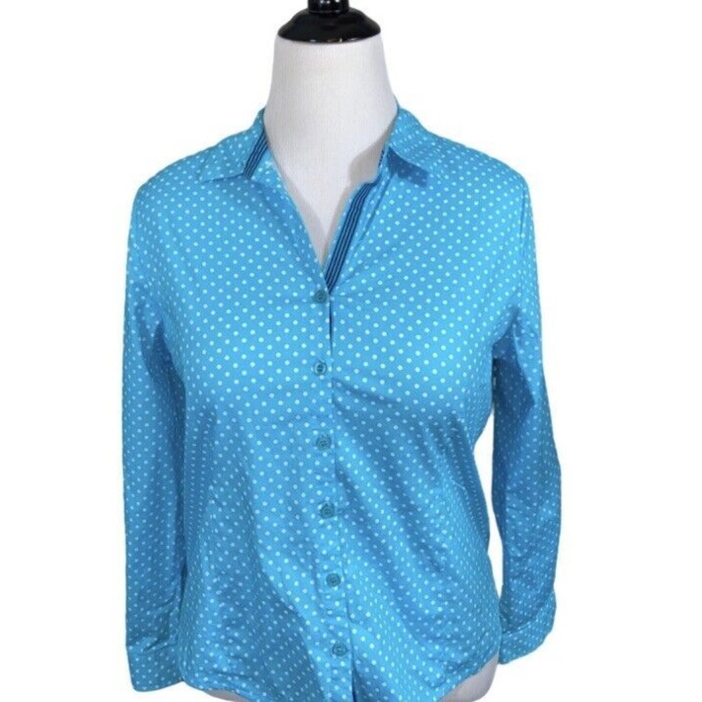 Coral Bay Polkadot PM Button Light Blue Long Sleeve Button Blouse